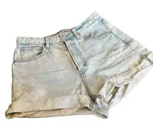 Light Blue White Wash Jean Shorts Distressed Design High Waisted Women’s Size 8!