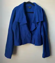 Essentials By A•B•S blue cropped wool jacket with a shaw collar 100% Wool