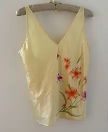 valerie stevens yellow silky blouse with floral detail size L