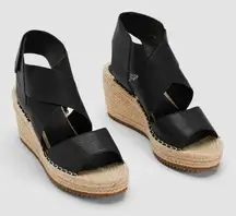 EILEEN FISHER Black Willow‎ Wedge Espadrille Size 7.5 NWOT