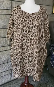 Brown Animal‎ Print Short Sleeve V Neck Tunic Dress Plus Size 4X