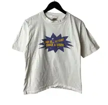 1990s Oneita Power-T Beat The Back Up T Shirt Womens White Medium USA Graphic