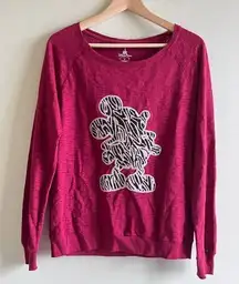 Disney Parks Womens Size M Sweatshirt Top Red Mickey‎ Sequin Zebra Animal Print
