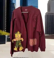 VTG  80s Fruit/Loom ART Fleece Cardigan Customize Patchwork Granny Whimsygoth Xl