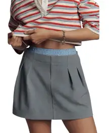 ANTHROPOLOGIE Pleated Boxer Mini Skort Gray Blue Size XL NEW