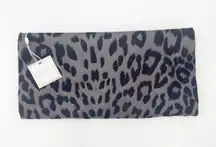 SHIRALEAH Clutch Tori Fold Grey Animal Print Cheetah Zipper Bag Vegan Gray NWT
