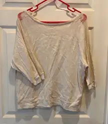 Aerie Off The Shoulder Lace Sleeve Sweatshirt Cream Womens Large Boho Festival