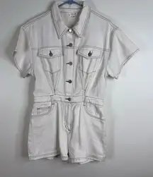 Le Lis Ivory White Denim Button Down Romper Size Small