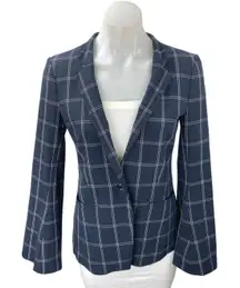 Banana Republic Women's Blue Plaid Checkered Flare Sleeve Blazer Coat Jacket 0