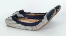 J. Crew Mila Ballet Flat Shoes Cap Toe Gray Navy Womens Size 9