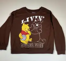 Disney Winnie The Pooh Livin Bother Free Brown Crewneck Sweatshirt