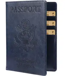 Passport and Vaccine Card Holder Cover Combo With Credit Card Slots Navy Blue