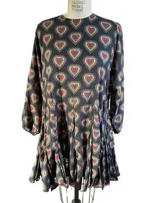 RHODE Goth Heart Print Long Sleeve Full Skirt Mini Dress Size Medium