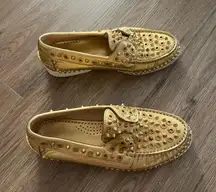 LOUBOUTIN Gold Yacht Spike Nappa Laminata Loafers Sz 7.5 US