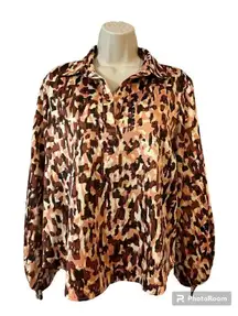 Andrew Marc New York Womens Animal Print Top Blouse Size S