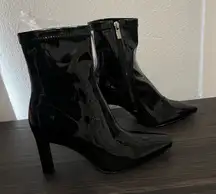 Shiny Vegan Leather Zipper Heel Bootie Black NIB sz 6 Cosplay Night Out Costume