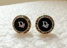 Christian Dior Vintage  Black Gold Logo Earrings