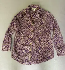 Soma‎ Purple Pajama Top Button Down Long Sleeve Paisley Print Sleep Shirt S