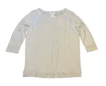 Two By Vince Camuto Heather Oatmeal Cream Sheer Mesh Patchwork Top Size M‎ Boho