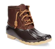 Sperry Womens Duck Boot Brown Rain Booties Warm Microfleece Rawhide Lace Up 11