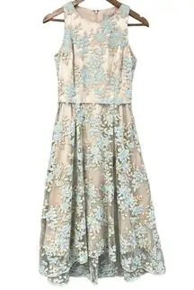 Tahari  ASL Embroidered Dress Womens 4 Floral Cottagecore Fairy Wedding Dressy