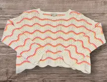 Sincerely Jules Knit Sweater Medium Cream Rainbow Wave Crochet Boho Beachy