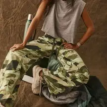 Free People NEW  FP Movement Stadium Printed Pants Green Camo Size Small $148