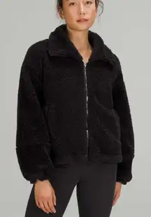LULULEMON Cinchable Fleece Zip-Up Jacket Sherpa Teddy In Black Size 4