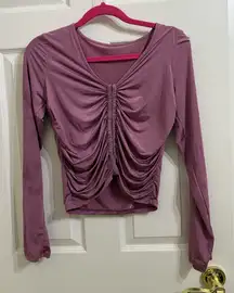 Alo Mauve Pink Button Hook Rutched Blouse Top