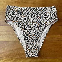 Leopard Print High-Waisted Ribbed Bikini Bottoms with Full Coverage NWOT