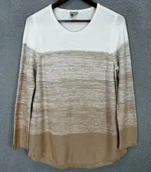 Chico's Sweater 1 M Beige Ombre Knit Pullover Quiet Luxury Neutral Minimalist‎