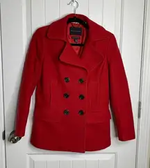 Banana Republic red wool double breasted pea coat jacket‎ size small minimalist