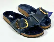 Birkenstock Madrid Big Buckle Genuine Shearling Sandals Midnight US 5 - 5.5 EU 36 NEW