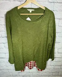 Suzanne Betro‎ Weekends Women’s green long sleeve w red plaid blouse NWT XL