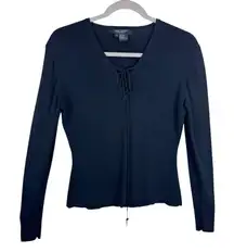 Karen Kane Y2K Black Tight Knit Long Sleeve V-Neck Tie Neckline Sweater Size XL