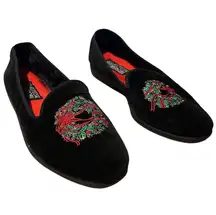 Allyson Whitmore Embroidered Holiday Christmas Wreath Size 8 Velvet Flat Shoes