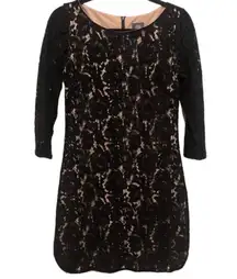 VINCE CAMUTO BLACK NUDE LACE 3/4 SLEEVE BOATNECK COCKTAIL DRESS 4