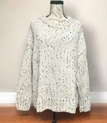 Seven7 Beige Confetti Chunky Knit Sweater Crew Neck Academia Preppy Size Large