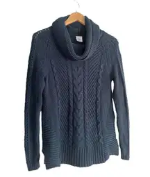 CAbi Cable Knit Cowl Turtleneck Sweater Fisherman Preppy Navy Blue Size XS 3168