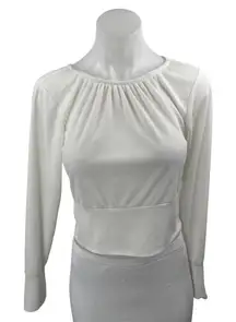 Steve Madden BB Dakota Women's White Rib Knit Long Sleeve Crop Shirt Top Size S