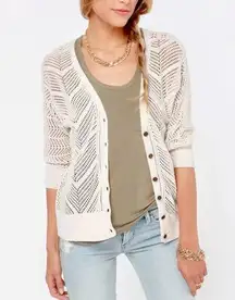 Roxy Turnstone Cotton Crochet Cardigan Sweater Cream Ivory Small