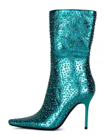 Jeffrey Campbell Iconic-E Stiletto Studded Boots Aqua Blue Metallic