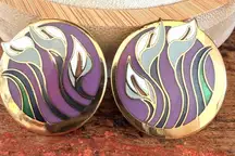Laurel Burch Lilies for Les Gold Tone Cloisonné Enamel Disc Earrings