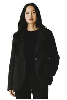 Double Zero Fuzzy Knit One Button Cardigan Sweater Black Size Small