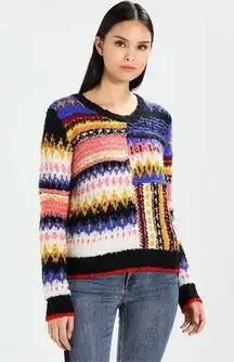 Free People  Best Day Ever Sweater Alpaca Blend Knit Colorful Patchwork Women’s S