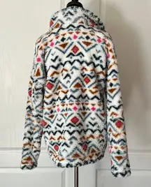 EDDIE BAUER GEOMETRIC TRIBAL PRINT PLUSH FLEECE QUARTER ZIP PULLOVER APRES SKI