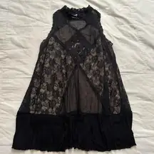 Free People Black lace and mesh layered dress raw edges back cut out Size small