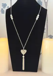 Kim Rogers Inspiration Collection SilverTone Faux Pearl Fringe Necklace