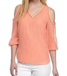 Kaari Blue Women's Coral Chevron Half Sleeve Cold Shoulder V-Neck Blouse size S