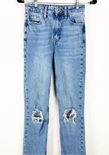 ZARA High Rise  Ripped Distressed Ankle Split Fray Hem Jeans, Size 0